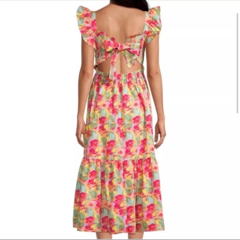 Peyton & Parker Floral Ruffled‎ Smocked Tie Back Maxi Dress
